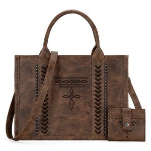 Longhorn Whipstitch Western Top Handle CC Pocket Tote Bag with Card Wallet🐬